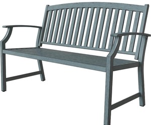lot 52813 image: Grand patio Farmhouse Outdoor Bench, Garden Benches with Anti-Rust Aluminum Metal Frame, Faux Wood Grain Finish Frame Patio Bench for Front Porch, Weathered Blue