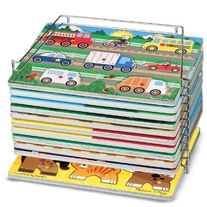lot 52828 image: Melissa & Doug Puzzle Storage Rack - Wire Rack Holds 12 Puzzles - Puzzle Rack Organizer, Puzzle Holder Rack For Kids