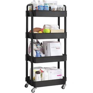 lot 52831 image: UDEAR 4-Tier Rolling Utility Cart with 12 Category Labels,Multifunctional Storage Shelves with Handle and Lockable Wheels for Room,Office,Kitchen,Bathroom,Black