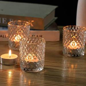 lot 52837 image: Votive Candle Holders Set of 12, Wedding Decorations, Centerpieces for Tables, Bridal Shower Fall Party Home Table Boho Decor (Clear-Diamond)
