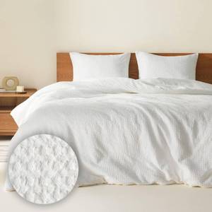 lot 52838 image: Comfort Spaces White King Duvet Cover Set - 3 Pieces Breathable Waffle Dobby Weave Texture Duvet Sets, Modern Farmhouse Boho Duvet Cover & Sham, All Season Microfiber King Bed Set, KingCal King