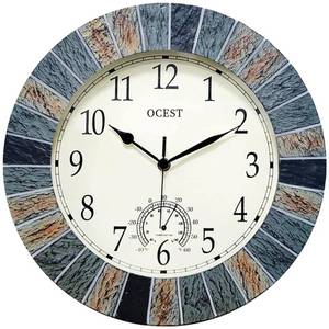lot 52843 image: OCEST 13 Inch Large Outdoor Indoor Clock, Waterproof Wall Clock with Thermometer, Weather-Resistant Non-Ticking Battery Operated Decor Clock for Patio, Pool, Lanai, Fence, Porch, Garden��Brown��