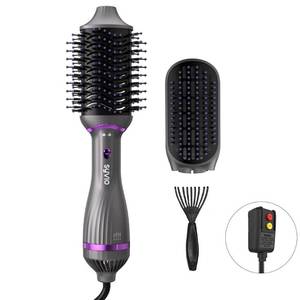 lot 52859 image: pink Syvio 4-in-1 Hair Dryer Brush, Detachable Oval & Flat Brush, Professional One-Step Hair Dryer & Volumizer for Straightening, Curling and Styling, Anti-frizz Hot Air Brush, Pink