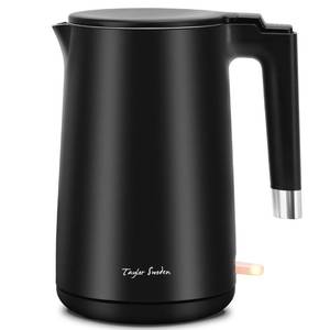 lot 52866 image: Taylor Swoden Electric Tea Kettles for Boiling Water, Double Wall Stainless Steel 1.5L Hot Water Boiler with Auto Shut-Off & Boil Dry Protection, Cordless Base & LED Indicator, 1500W, Black