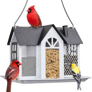 lot 52871 image: Kingsyard Bird Feeder House for Outside, Metal Mesh Wild Bird Feeder with Triple Feeders for Finch Cardinal Chickadee, Large Capacity, Weatherproof and Durable