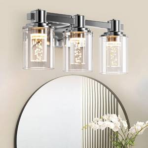 lot 52876 image: Quntis Bathroom Vanity Light Fixtures, 3-Light LED Lighting Fixtures Over Mirror, 5 CCT Modern Chrome Vanity Light for Bathroom with Crystal Bulb Clear Glass Shade Dimmable Bathroom Wall Lamp