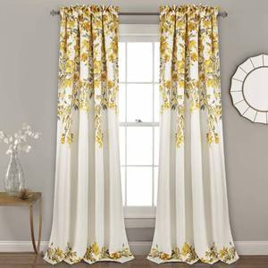 lot 52879 image: Lush Decor Tanisha Curtains - Light Filtering Window Panel Set, Pair - Floral Vine Print, Beautiful, Modern, Elegant Home Decor - 52 W x 84 L, Yellow & Gray