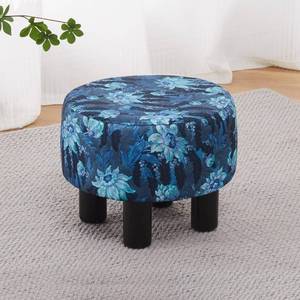 lot 52887 image: Cpintltr Foot Stool Linen Ottoman Round Footstool for Couch Desk Soft Step Stool Padded Foot Rest with Non-Skid Pine Legs Multiple Colors Furniture for Hallway Office Lounge Dorm Room Flower Blue