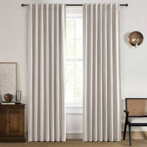 lot 52893 image: 100% Blackout Curtains 84 Inch Length 2 Panels Set Farmhouse Style for Bedroom WindowsLiving Room Thermal Insulated Neutral Boho Drapes Linen Blend Natural Ivory 7ft Long Hook Belt PleatedBack Tab