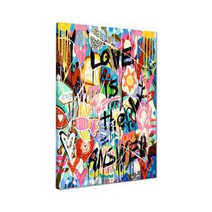 lot 52896 image: Banksy Graffiti Wall Art Colorful Graffiti Love Painting Prints Love Is the Answer Quotes Canvas Wall Art Pop Art Modern Home Decor Gift Choice for Lovers Framed Easy to Hang-12 inch x 18 inch