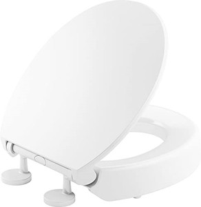 lot 52902 image: KOHLER 25876-0 Hyten Elevated Quiet-Close Round Toilet Seat, Contoured Seat with Grip-Tight Bumpers, Quick-Attach Hardware, White