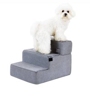 lot 52917 image: Made4Pets Dog Stairs for Small Dogs, Foldable Pet Step Dog Ramp for High Bed Couch Sofa, High-Density Foam 3-Step with Removable Cover for Older Doggie Cats, Non-Slip, Grey, 13 High
