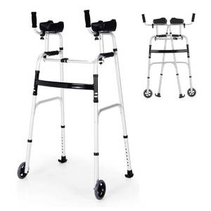 lot 52918 image: Walkers for Seniors, Foldable Standard Walker, Front Wheeled Walker with Removable Armrest, Lightweight Aluminum Alloy Rehabilitation Auxiliary Walker, for Elderly, Disabled, Walking Mobility Aid