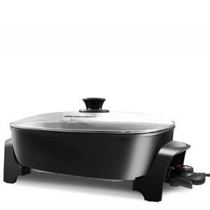 lot 52919 image: Elite Gourmet EG-6203# Extra Deep 16x13x3.2 (10.5Qt.) Scratch Resistant, Easy Pour Spout Dishwasher Safe, Non-stick Electric Skillet with Glass Vented Lid, Adjustable Temperature, Black