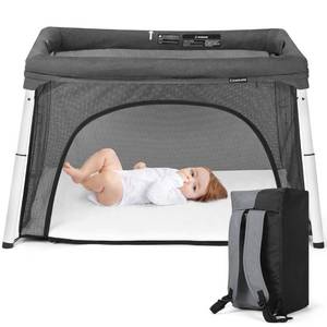 lot 52921 image: Cowiewie Travel Crib and Playard, Folding Portable Crib for Baby and Toddlers 1-3, Breathable and Washable Baby Playpen with Waterproof Mattress, Compact Travel Crib Backpack - Dark Gray