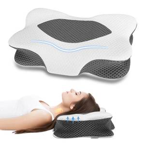 lot 52934 image: Anvo Cervical Pillow for Neck Pain Relief - Memory Foam Pillow for Neck and Shoulder Pain - Neck Pillows for Pain Relief Sleeping - Ergonomic Pillow for Side Back Stomach Sleeper - Grey Queen Soft