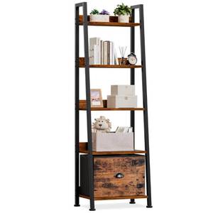 lot 52938 image: Furologee 5-Tier Ladder Shelf, Ladder Bookshelf with Removable Drawer, Rustic Bookcase Storage Rack Organizer, Wood Metal Freestanding Storage Shelf for Living Room, Home Office, Bedroom, Balcony