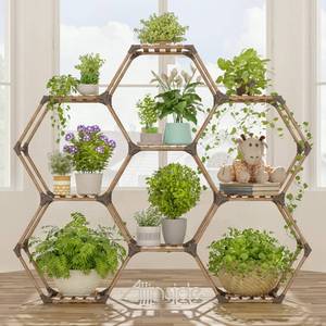 lot 52939 image: Allinside Hexagonal Plant Stand Indoor, Wood Outdoor Plant Shelf for Plants, 9 Potted Ladder Plant Holder Transformable Plant Pot Stand for Corner Window Garden Balcony Living Room - 9 Tiers