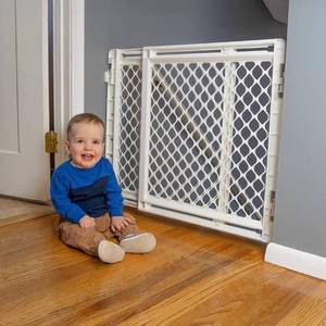 lot 52940 image: Toddleroo by North States Baby Gate for Stairs Stairway Secure Gate. Fits Openings 27-41 Wide. Safety Latch, Hardware Mount. Child Gates for Doorways. Made in USA. (27 Tall, Soft White)