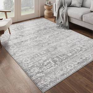 lot 52950 image: Soalmost 6x9 Area Rugs for Living Room, Stain Resistant Washable Rugs for Dining Room, Floral Vintage Non-Slip Gray Thin Area Rug(Grey, 6x9)