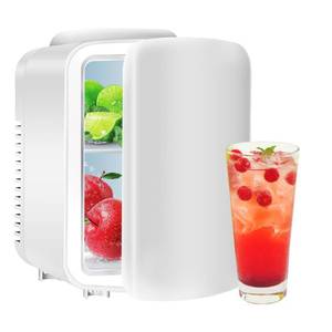 lot 52951 image: YSSOA 4L Mini Fridge with 12V DC and 110V AC Cords, 6 Can Portable Cooler & Warmer Compact Refrigerators for Food, Drinks, SkinCare, Office Desk, White