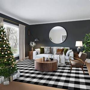 lot 52957 image: EARTHALL Buffalo Plaid Rugs 8x10, Black and White Area Rug, Cotton Hand-Woven Checkered Area Rug, Washable Outdoor Rug FarmhouseFront PorchLiving RoomLaundry RoomBedroom (91x120)