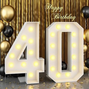 lot 52959 image: 4ft Marquee Light Up Numbers 40 Large Numbers with Lights Bulbs White Mosaic Frame for Men Women 40th Birthday Party Decorations Pre-Cut Cardboard Giant Cut-Out Thick Foam Board Sign Anniversary