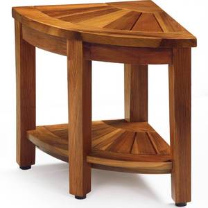 lot 52960 image: TEAKMAMA Teak Shower Bench 18 Shower Benches for Inside Shower Corner Bench Teak Shower Stool Seat Bathroom Bench with Storage Shelf, Assembly Required