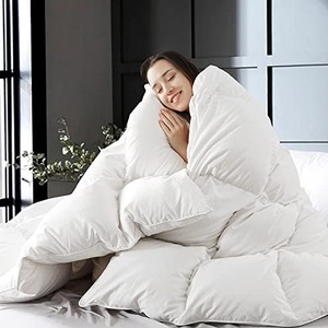 lot 52961 image: WhatsBedding White Feather Comforter Full Size, Filled with Feather and Down, All Season Luxury Bed Comforter,Ultra Soft 100% Cotton Duvet Insert,82x86