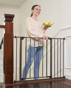 lot 52963 image: InnoTruth 28.9-42.1 Wide Baby Gate for Stairs, 30 Tall Dog Gates for Doorways Expandable One-Hand Open, Easy Walk Through Dual Lock Metal Pet Gates for Dogs, Brown-Family & Moms Choice Award Winner
