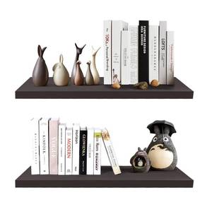 lot 52988 image: SAUMONIERES 24 Inch Floating Wall Shelves for Bedroom Bathroom Wall Mounted Solid Wood Shelf Storage Decor Set of 2, Espresso Floating Shelves