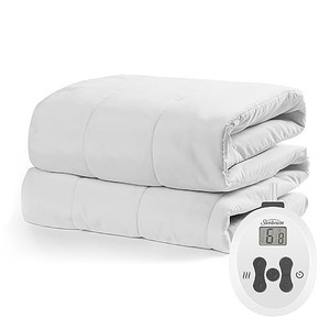 lot 52993 image: Sunbeam Electric Heated Mattress Pad - Twin, 39x75, 12 Heat Settings, 12hr Auto Shut-Off, Fast Heating, Machine Washable - White