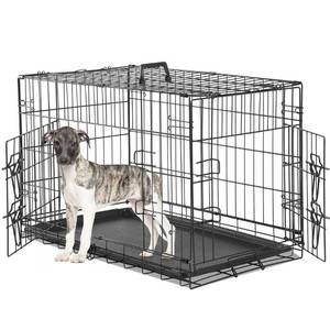 lot 53012 image: Sweetcrispy Medium Dog Crate with Divider Panel, 30 Inch Double Door Folding Metal Wire Dog Cage with Plastic Leak-Proof Pan Tray, Pet Kennel for Indoor, Outdoor, Travel