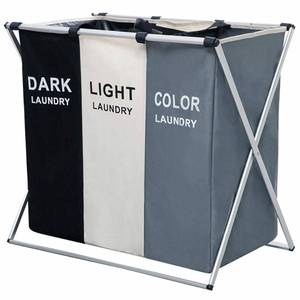 lot 53027 image: Nicesail 3 Section Laundry Basket Printed Dark Light Color, Foldable HamperSorter with Waterproof Oxford Bags and Aluminum Frame, Washing Clothes Storage for Home, Dormitary Multicolored
