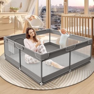lot 53041 image: XVISHX Baby Playpen 50 x 50 Inch Play Pen Playards, Playpen for Babies and Toddlers, Baby Playard for Indoor & Outdoor Active Center Game Fence, with Skin-Friendly Fabric and Soft Breathable Mesh Grey