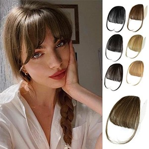 lot 53057 image: NAYOO Clip in Bangs - 100% Human Hair Bangs Clip in Hair Extensions, Light Brown Clip on Bangs Wispy Bangs Fringe with Temples Hairpieces for Women Curved Bangs for Daily Wear