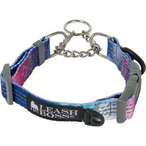 lot 53070 image: Leashboss Martingale Collar For Dogs - Steel Chain  Reflective Nylon Dog Collar for Large Dogs, Medium and Small Dogs  No Pull Pet Training Collar Small  Quick Release Buckle, Adjustable Pet Collar