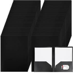 lot 53077 image: Patelai 50 Pack Pocket Folders Bulk 2 Pocket Heavy Duty Plastic Folders with Pockets Letter Size Folders Business Card Holder for School Office File (Black Color)