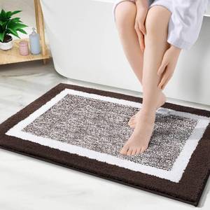 lot 53087 image: OLANLY Bathroom Rugs 24x16, Extra Soft and Absorbent Microfiber Bath Mat, Non-Slip, Machine Washable, Quick Dry Shaggy Bath Carpet, Suitable for Bathroom Floor, Tub, Shower (Brown and White)