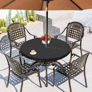 lot 53091 image: LUSHVIDA Round Outdoor Tablecloth with Umbrella Hole - Waterproof and Stain Resistant Flannel Backed Vinyl Fitted Table Cover Elastic Edged Table Cover, Fits Tables up to 36-44 Diameter, Blue