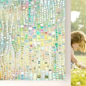 lot 53092 image: Beautysaid Window Privacy Film Stained Glass 3D Rainbow Prism Window Clings Heat Blocking Window Tint Sun Catchers Peel and Stick Window Decals Decorative Home Bathroom Door Cover (Pure,17.5x78.7in)
