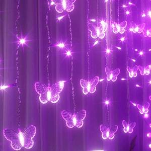 lot 53101 image: Curtain Butterfly String Light 20Ft 120LED Window USB Fairy Lights 24 Butterfly 8 Modes with Remote Control for Room Bedroom Patio Party Wedding Holiday Christmas Decoration (Purple)