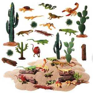 lot 53103 image: Sratte 26 Pcs Desert Reptiles Figurines Animals Toys Model Trees Kit Desert Diorama Supplies with Lizard Snake Toys Playset for Cake Toppers Kids Toddlers Birthday Party Decor(Desert Style)