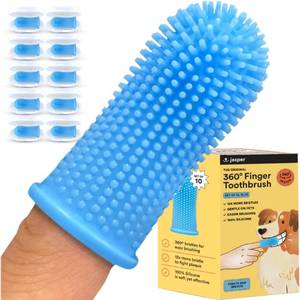 lot 53110 image: Jasper Dog Toothbrush, 360� Dog Tooth Brushing Kit, Cat Toothbrush, Dog Teeth Cleaning, Dog Finger Toothbrush, Dog Tooth Brush for Small &amp Large Pets, Dog Toothpaste Not Included - Blue 10-Pack