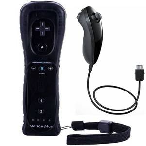 lot 53126 image: Built-in Motion Plus Remote  Nunchuk Controller Set, Wireless Gamepad for Wii Wii U, w Silicone Case & Hand strap (Black)