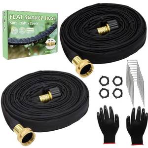 lot 53132 image: Soaker Hose, 25 Ft 2 Pcs Flat Garden Bed Hose Water Drip Irrigation Hose 34 Diameter Save 70% Water Consistent Drip Irrigation Heavy Duty Double Layer Sprinkler Garden Hose Vegetable (50 Ft total)
