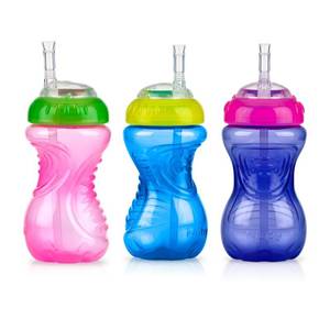 lot 53157 image: Nuby No-Spill Soft Straw Easy Grip Sippy Cup for Girls - (3-Pack) 10 Oz - 12 Months