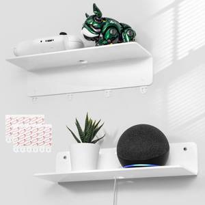 lot 53173 image: OAPRIRE White Acrylic Floating Shelves Set of 2 - Damage Free Expand Wall Space - 12 Inch Wall Shelves with Strong Adhesive for Bathroom, Bedroom, etc