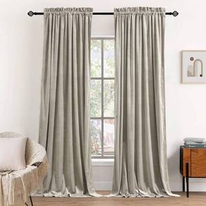 lot 53175 image: Dchola Beige Velvet Curtains for Bedroom Window, Super Soft Vintage Luxury Heavy Drapes, Room Darkening Rod Pocket Curtain for Living Room, W52 by L84 inches, 2 Panels