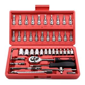 lot 53184 image: Egofine 46 Pieces 14 inch Drive Socket Ratchet Wrench Set, with Bit Socket Set Metric and Extension Bar for Auto Repairing and Household, with Storage Case